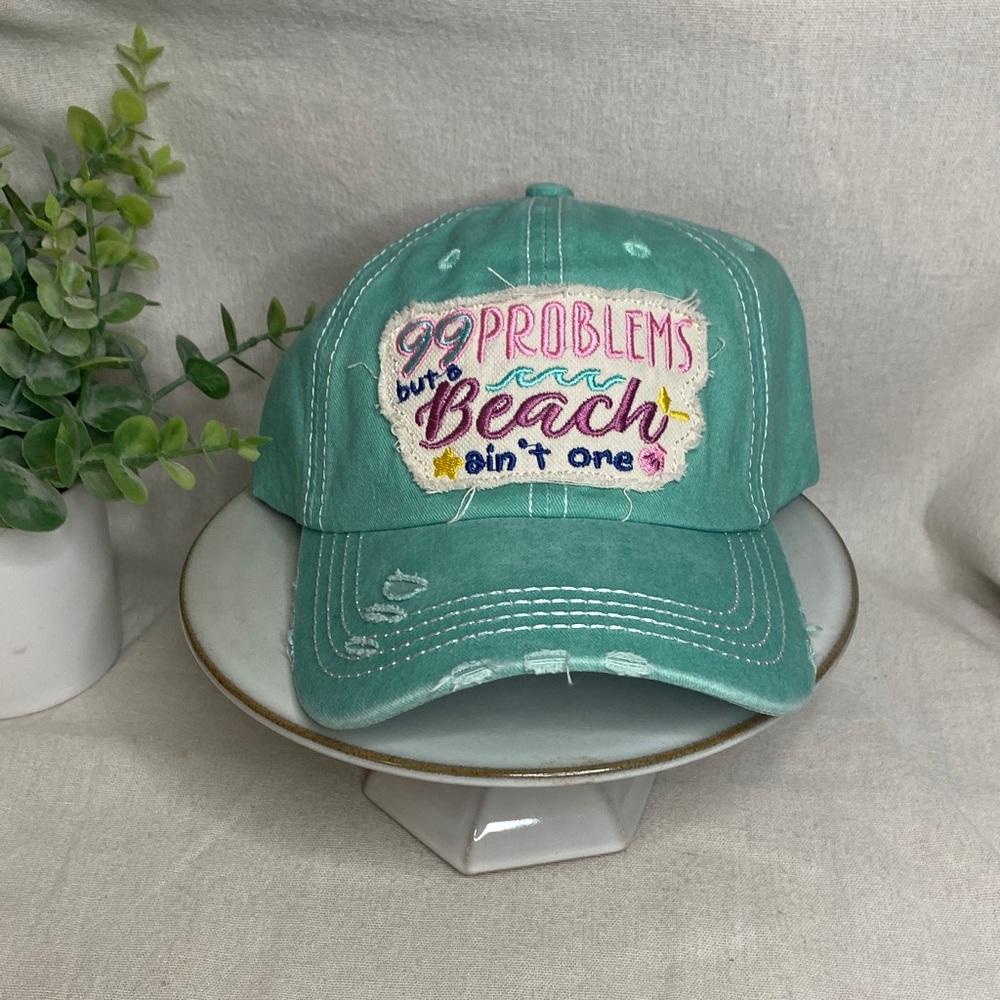 NWT 99 Problems But a Beach Aint One Distressed Patch Hat